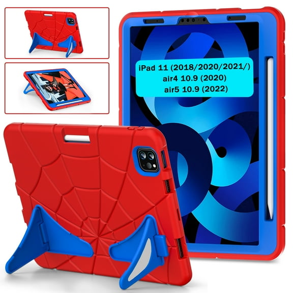 Dteck Case for iPad Pro 11 inch 4th/3rd/2nd/1st Gen/iPad Air 4th/5th Gen 10.9",Shockproof Rugged Rubber Kids Friendly Case Pencil Holder Stand Cover for iPad Pro 11 2022/2021/2020/2018,Red Blue