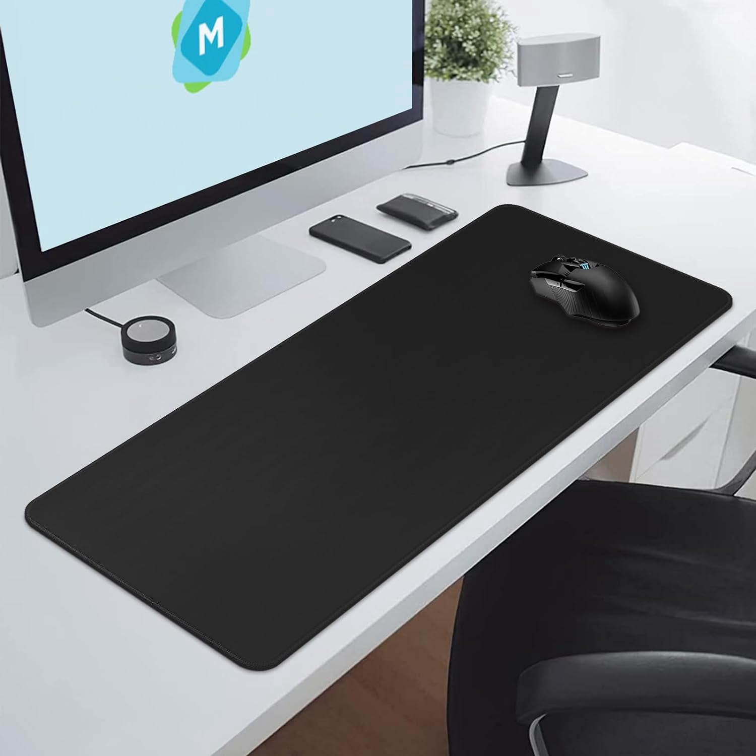 2 Pack Black Mouse Pad Gaming Keyboard Pad 31.5 x 11.8in Large Computer Mouse Pad with Anti-Slip Rubber Base and Stitched Edges, Extended Mouse Mat Gaming Working