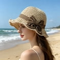 thumbnail image 6 of Beach Bucket Hat for Women Ladies Wide Brim Summer Straw Sun Hat UPF50+ Foldable Travel Cap UV Sun Protection Hat with Ruffled Bow, 6 of 6