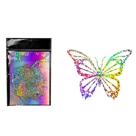 New Arrivals 100Pcs Holographic Glitter Butterfly Stickers, Vintage Waterproof Transparent Decorative Decals
