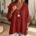 thumbnail image 7 of SOOMLON Ruffle Shirts for Women Plus Size V Neck 3/4 Sleeve Tunic Top Ruched Panel Blouses Loose Travel Vacation Clothes, 7 of 7
