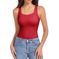 thumbnail image 4 of Womens U Neck Shapewear Built-in Bra Tank High Strechy Sleeveless Slim Fit Tops Camisole Workout Tops Red 2XL, 4 of 5
