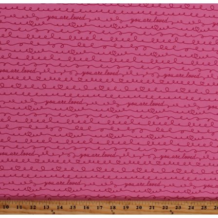 Cotton You Are Loved Cursive Words Loops Handwriting Hearts Creativity Glows Creativity Shell Pink Valentine's Day Cotton Fabric Print by the Yard (47531-20)