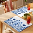 thumbnail image 4 of Blue Botanical Placemats Set of 12 Spring Floral Leaf Watercolor Place Mats Indoor Wipeable Table Mats Washable Cloth Dining Table Placemats for Kitchen Holiday Party Home Decor 13x19 Inch, 4 of 9