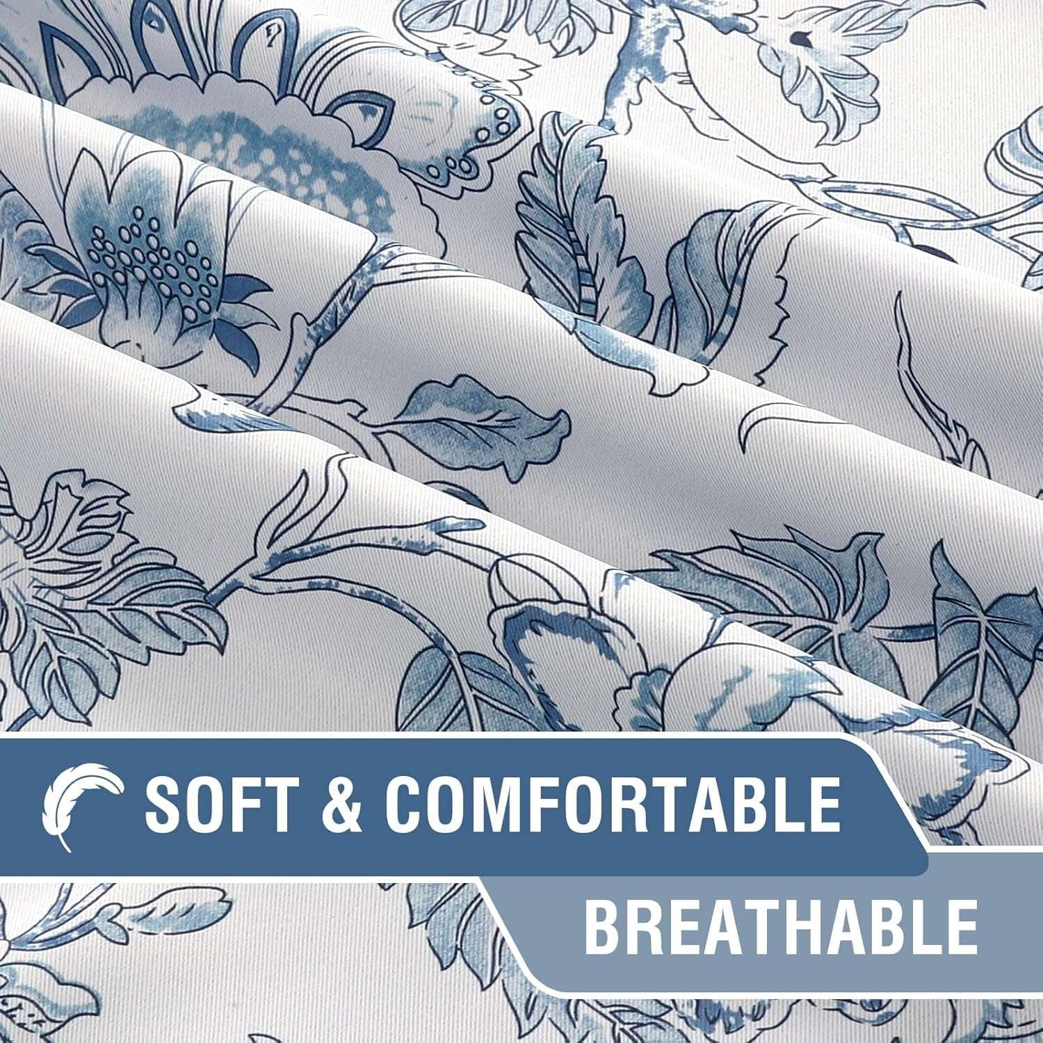 Turquoize Blackout Curtains 2 Panels Floral Print Thermal Insulated Grommet for Living Room(52"x 63",Storm Blue)