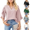 thumbnail image 2 of Women's Casual V Neck Loose Fit Blouses Shirts Chiffon Blouse Tops 3/4 Ruffled Sleeve, 2 of 3