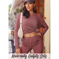 thumbnail image 4 of Pajamas 2 Piece Lounge Sets Ribbed Knit Matching Outfits Long Sleeve Biker Shorts Set Sleepwear Loungewear for Women, 4 of 10