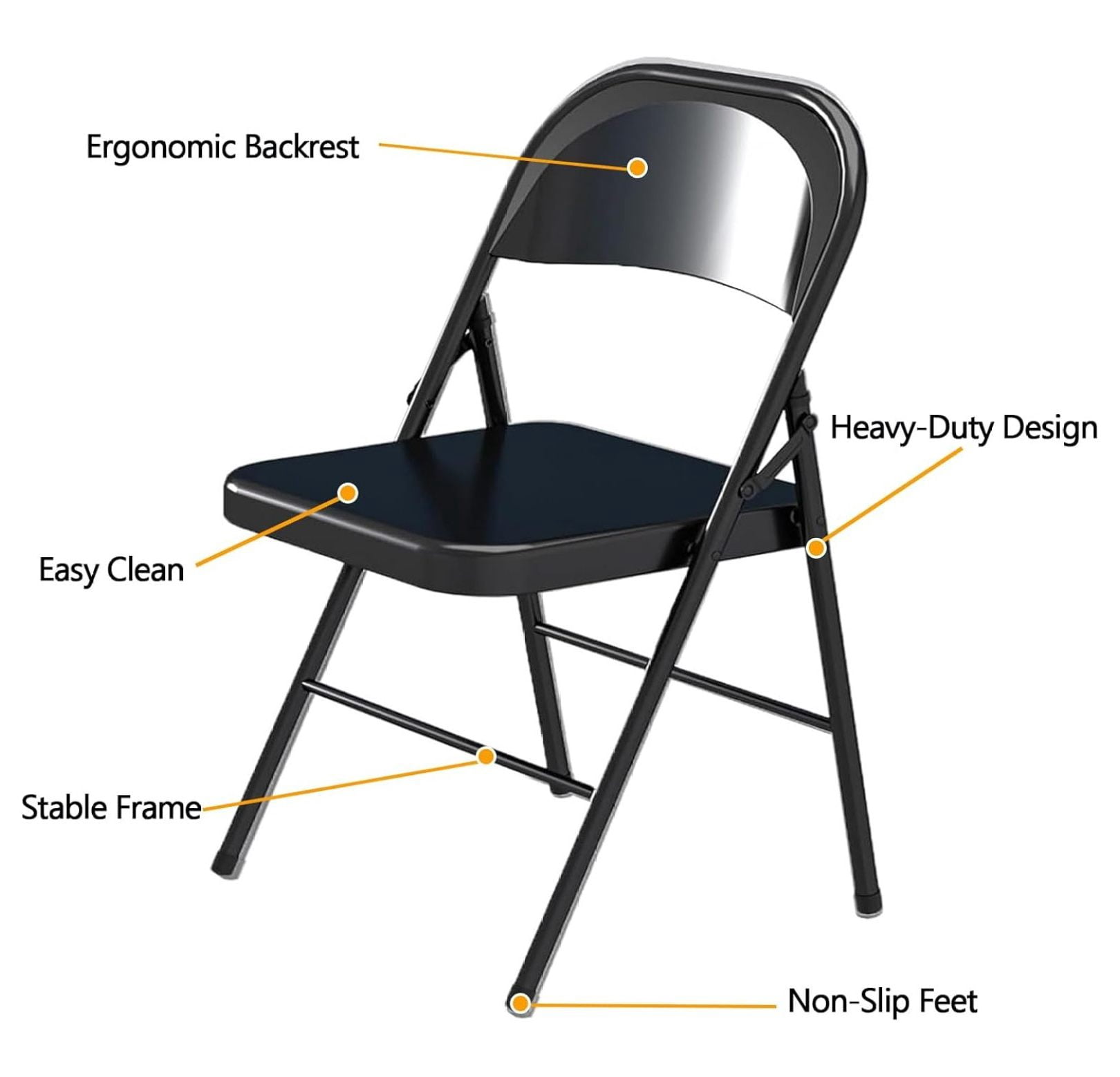 Folding Chairs 4 Pack, Metal Folding Chairs Steel Frame, Black Patio Chairs for Events, Wedding, Office, Dinning, Heavy Duty & Portable