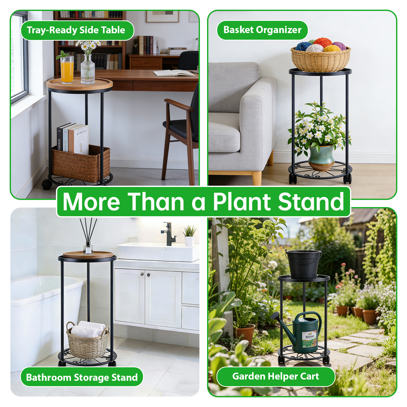 Foukus 2-Tier Metal Plant Stand with Lockable Wheels photo 4