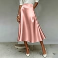 thumbnail image 2 of Amkhujs Skirts for Women Mid Length Business Casual Elegant Satin Skirt Trendy High Waist Flowy A Line Skirt,Pink,L, 2 of 8