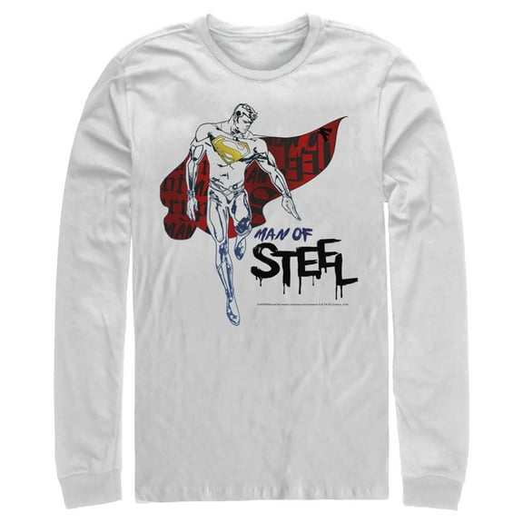 Men's Superman Man of Steel Paint Drip Long Sleeve Shirt White Small