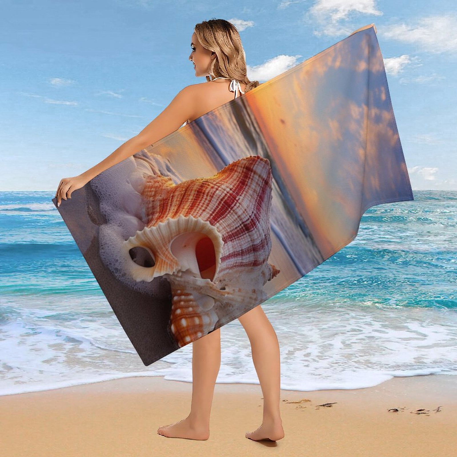 MaSiledy Beach Towels Beach Seashell Coastal Florida Pool/Beach Towel Absorbent Quick Dry Towel Summer Ocean Themed Sand Free Quick Dry Travel Towels for Women Men Adults Pool Sports Towel 30x60 inch