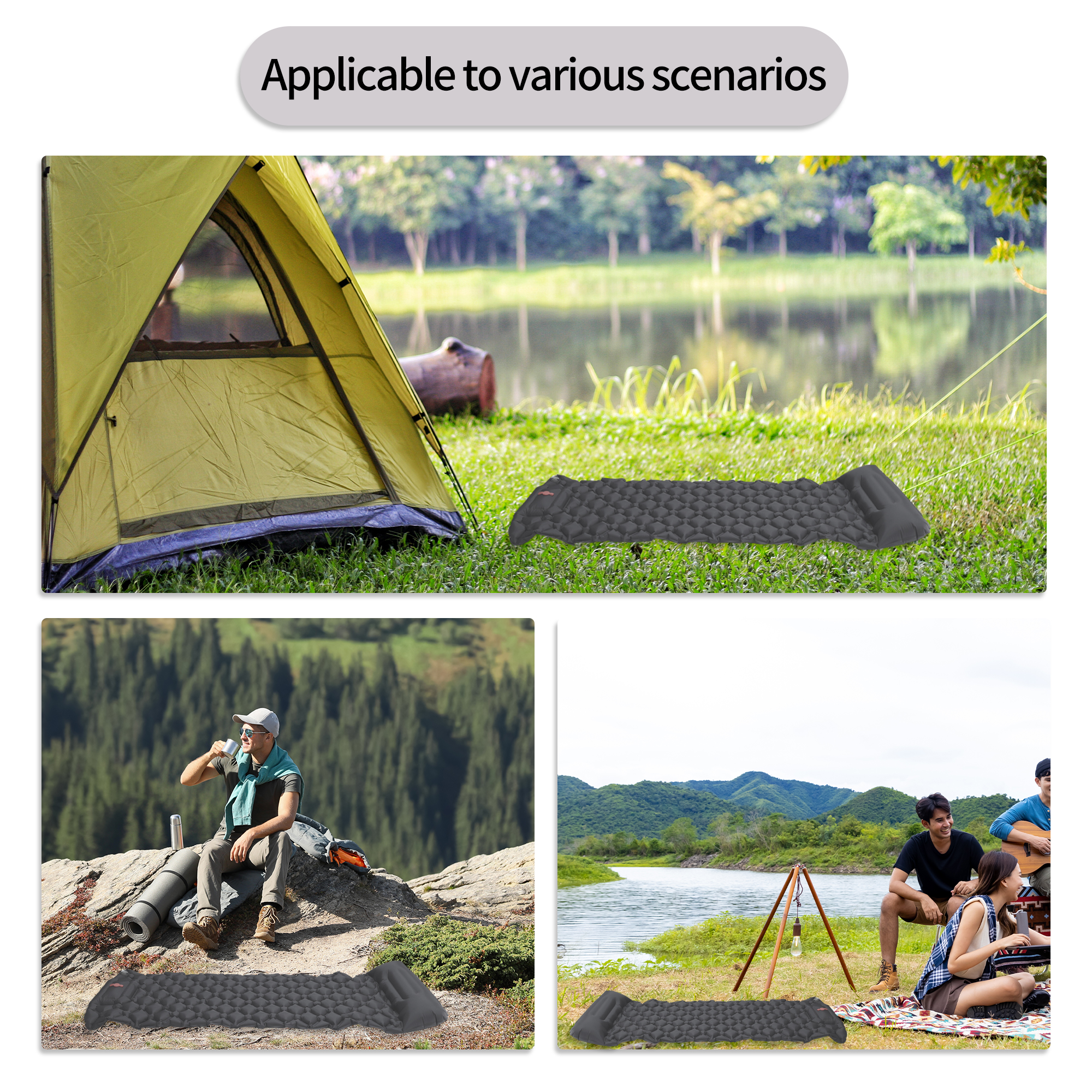 Unique Bargains Camping Sleeping Pads Non Spliceable Camping Mat With Pillow Foot Gray