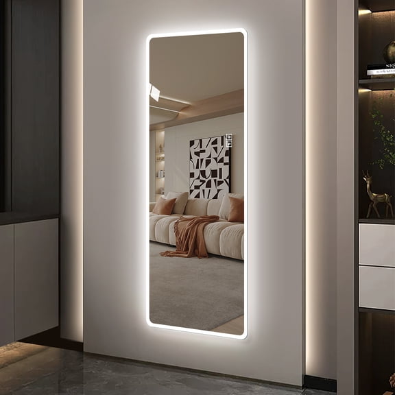 LAIYA Full Length Mirror Wall Mounted Suspension Mirror With LED Light Full Body Mirror With Dimming And 3-color Bedroom Lighting (64 "x21", frameless)