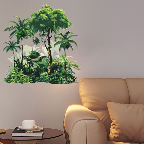 Calcomanía de pared de plantas verdes impermeable de 22 x 33 pulgadas, vinilo adhesivo 3D realista, duradero, resistente a altas temperaturas, fácil de aplicar, extraíble, sin residuos, para sala de