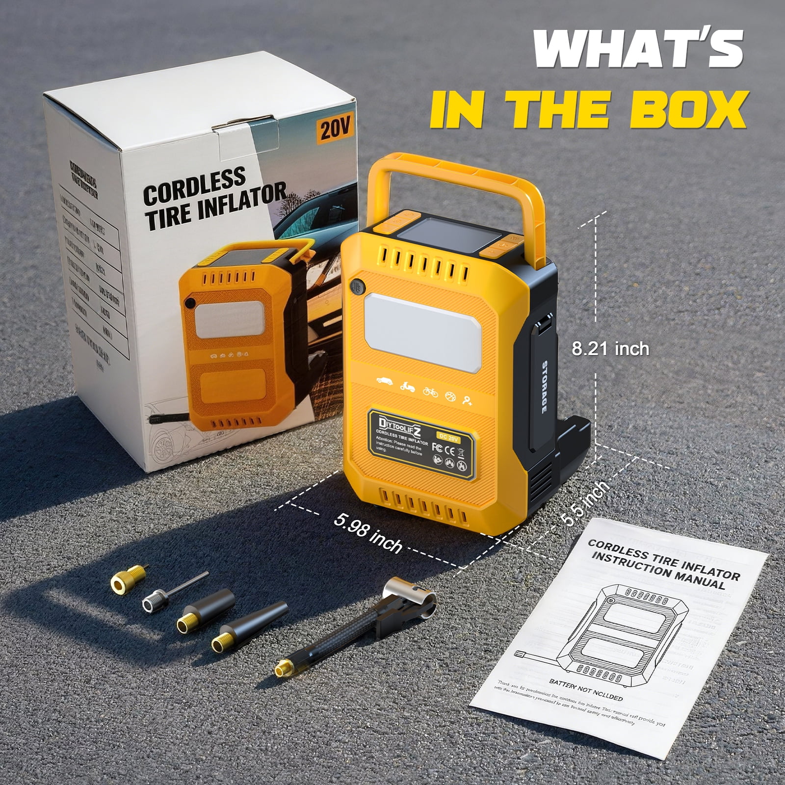 Tire Inflator Portable Air Compressor Compatible with Dewalt 20V Battery, Cordless Bike Pump 160 PSI Car Tires Air Pump with LED Lights & Digital LED Display for Auto, Motorcycles, Balls (Tool Only)