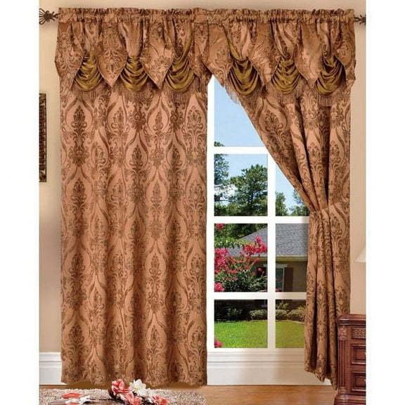 Luxury Home Textile Penelopie Beige Floral Austrian Rod Pocket Curtains, 54” x 84” (2 Panels)