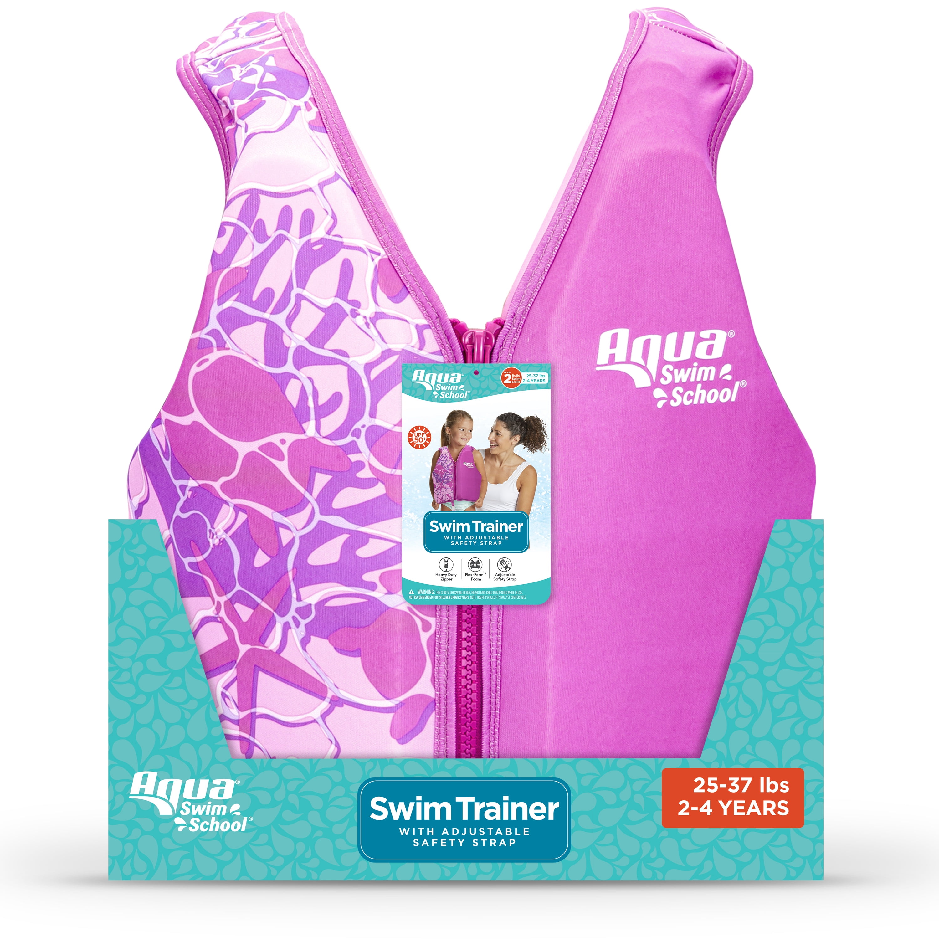 (2 pack) SwimSchool Swim Training Vest, Small/Medium, Ages 2-4 Years, Pink Turtle
