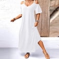 thumbnail image 2 of Fashion Beach Dresses for Womens Plus Size Summer Cold-Shoulder V-Neck Short Sleeve Solid Color Casual Maxi Dress, 2 of 5