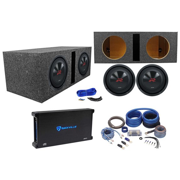 (2) Alpine R2-W10D2 10" 750w Subwoofers+Vented Sub Box+Mono Amplifier+Amp Kit
