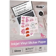 Koala Printable Vinyl Sticker Paper for Inkjet Printers, 20 Sheets Glossy White Waterproof Stickers Paper 8.5x11 Inch, Tear-Resistant