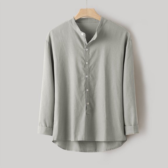 Lolmot Cotton Linen Button Down Shirt for Men, Long Sleeved Lapel Button Up Shirts Solid Color Fashion Casual Loose Shirts Tops Blouses