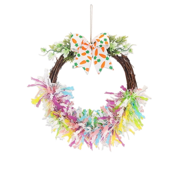 chaungfeng Easter Wreath Decorated with Colorful Eggs Bunnies and Ribbons, Spring Party Decoration and Door Hanging for Easter Decorations 15 x 18 Inches