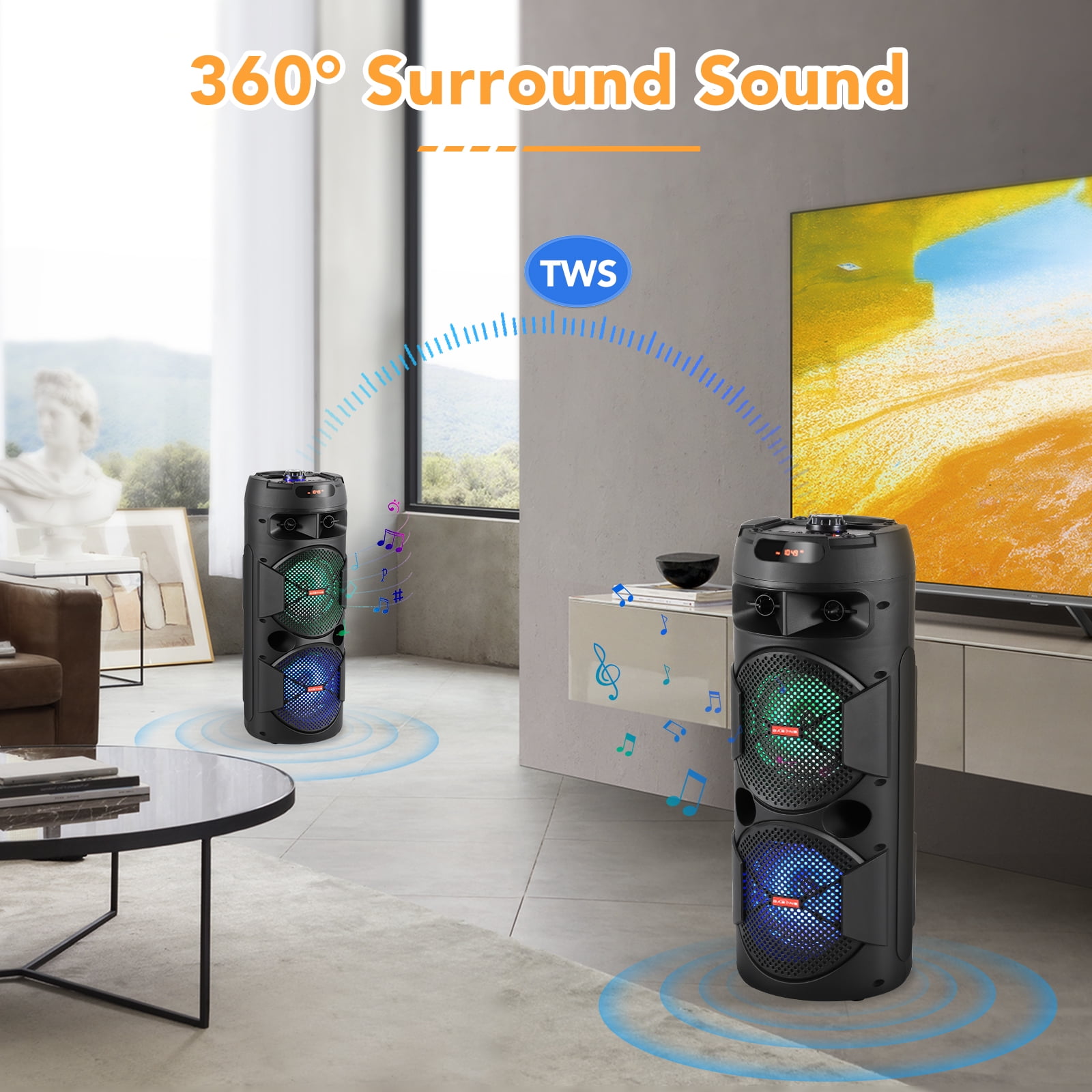 Dual 6.5" Portable Wireless Bluetooth Speaker Outdoor Sound PA System Heavy Bass with Microphone