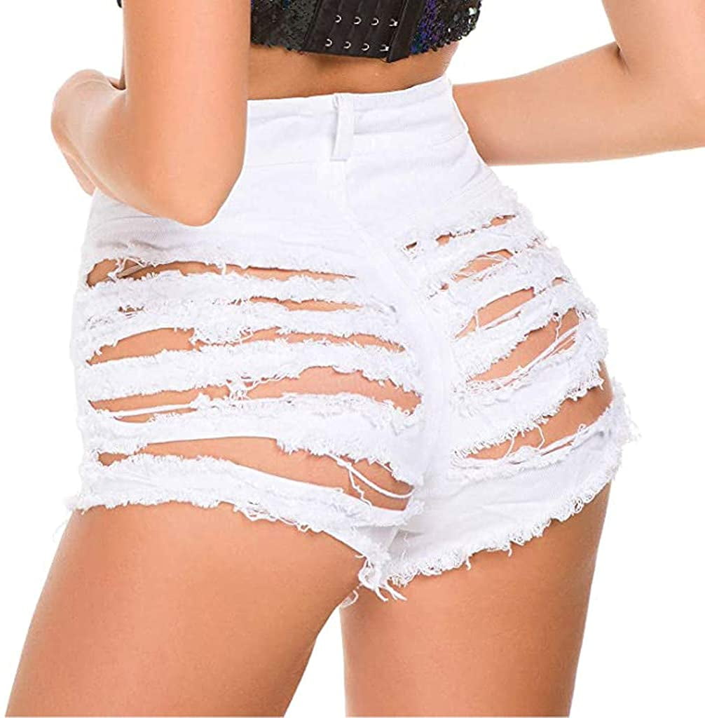 Women Summer Ripped Hole Jean Shorts 