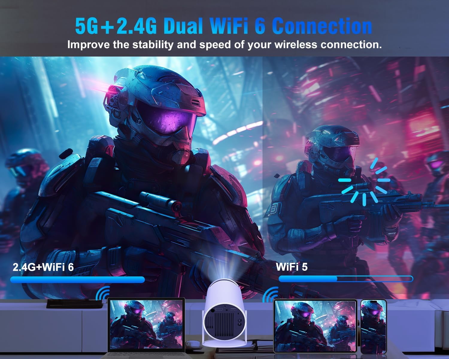 Portable Projector 4K 1080P Full HD Support with Android 11,   Projector for Home Theater