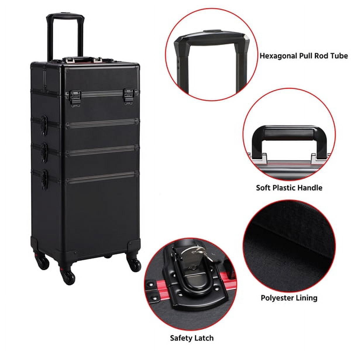 Renwick Professional 4-in-1 Aluminum Cosmetic Case Large Capacity with Brush Bag Black