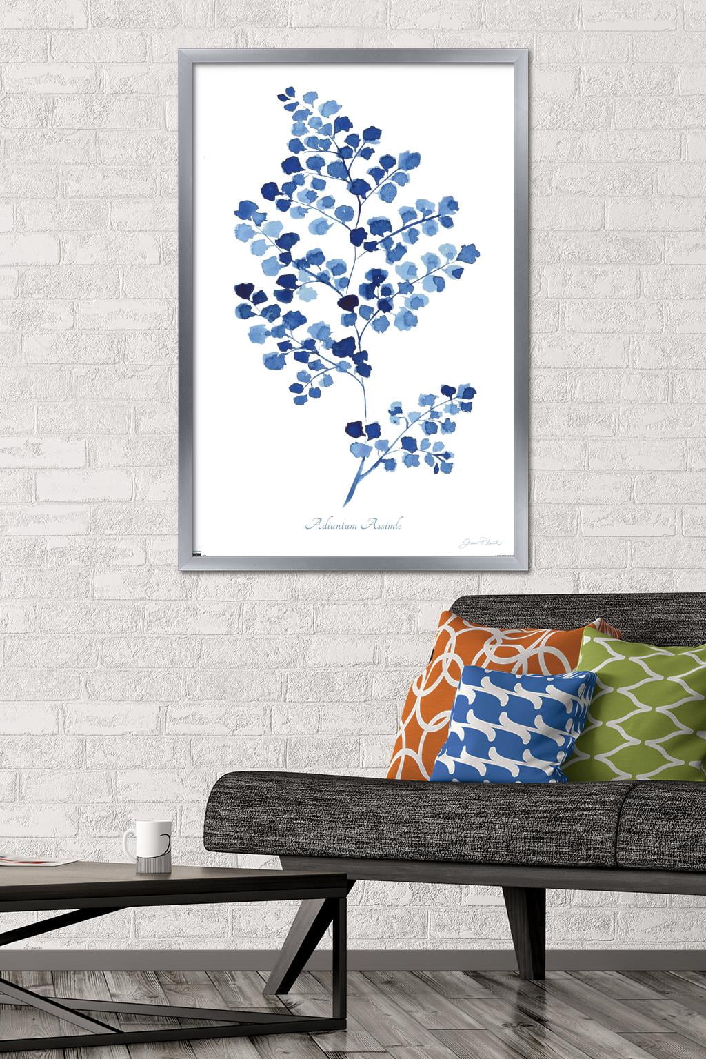 Jean Plout - Indigo Botanical Adiantum Assimle Wall Poster, 22.375" x 34" Framed