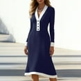 thumbnail image 3 of Womens Elegant Midi Dress V Neck Long Sleeve Business Casual Cocktail Dresses with Pocket Color Block Outfit New Boho Beach Dresses Navy S, 3 of 7