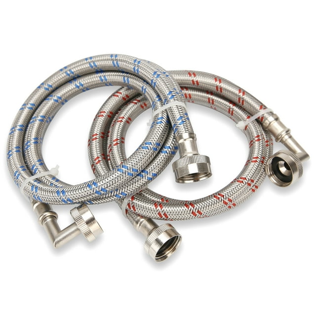 Watflow Stainless Steel Washing Machine Hoses with 90 Degree Elbow, Burst Proof Hot and Cold