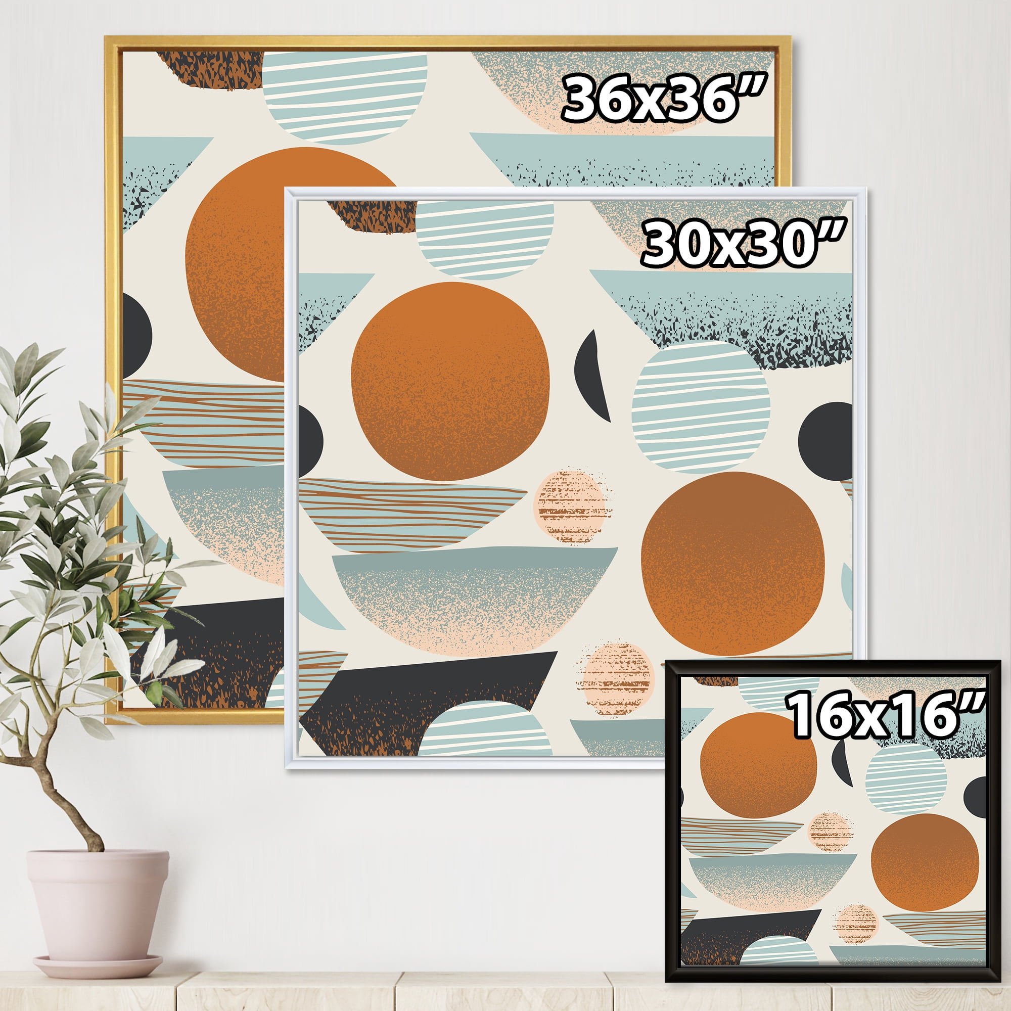 Designart 'Retro Shapes With Abstract Moons and Suns I' Modern Framed Canvas Wall Art Print