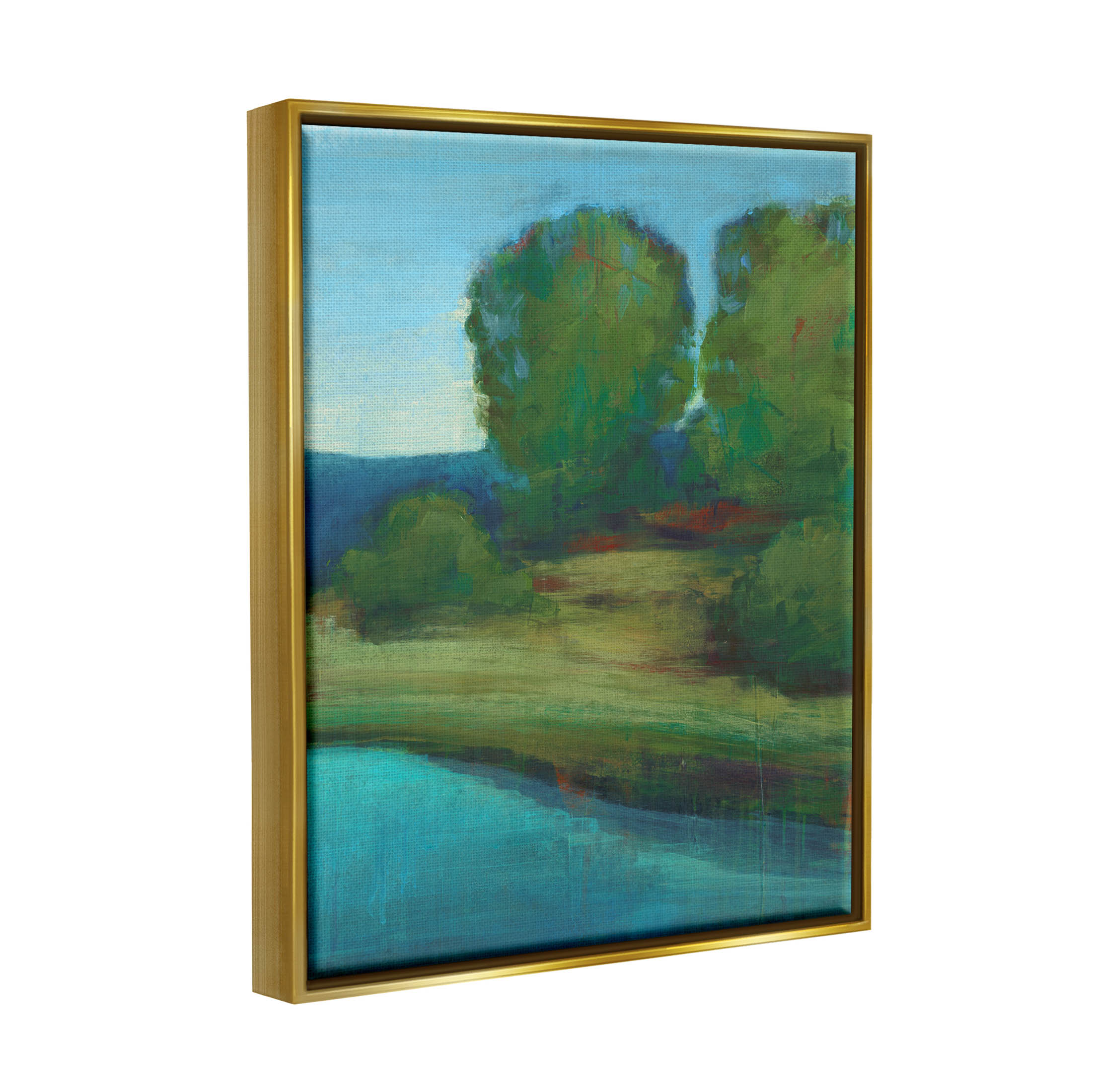 Stupell Industries Vivid River Forest Scenery Painting Metallic Gold Floating Framed Canvas Print Wall Art, Design by Stacy D'Aguiar