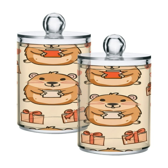 2 Pack Capybara Holding Gift Qtip Holder Dispenser Clear Plastic Storage Apothecary Jars for Cotton Swabs Balls Pads Floss