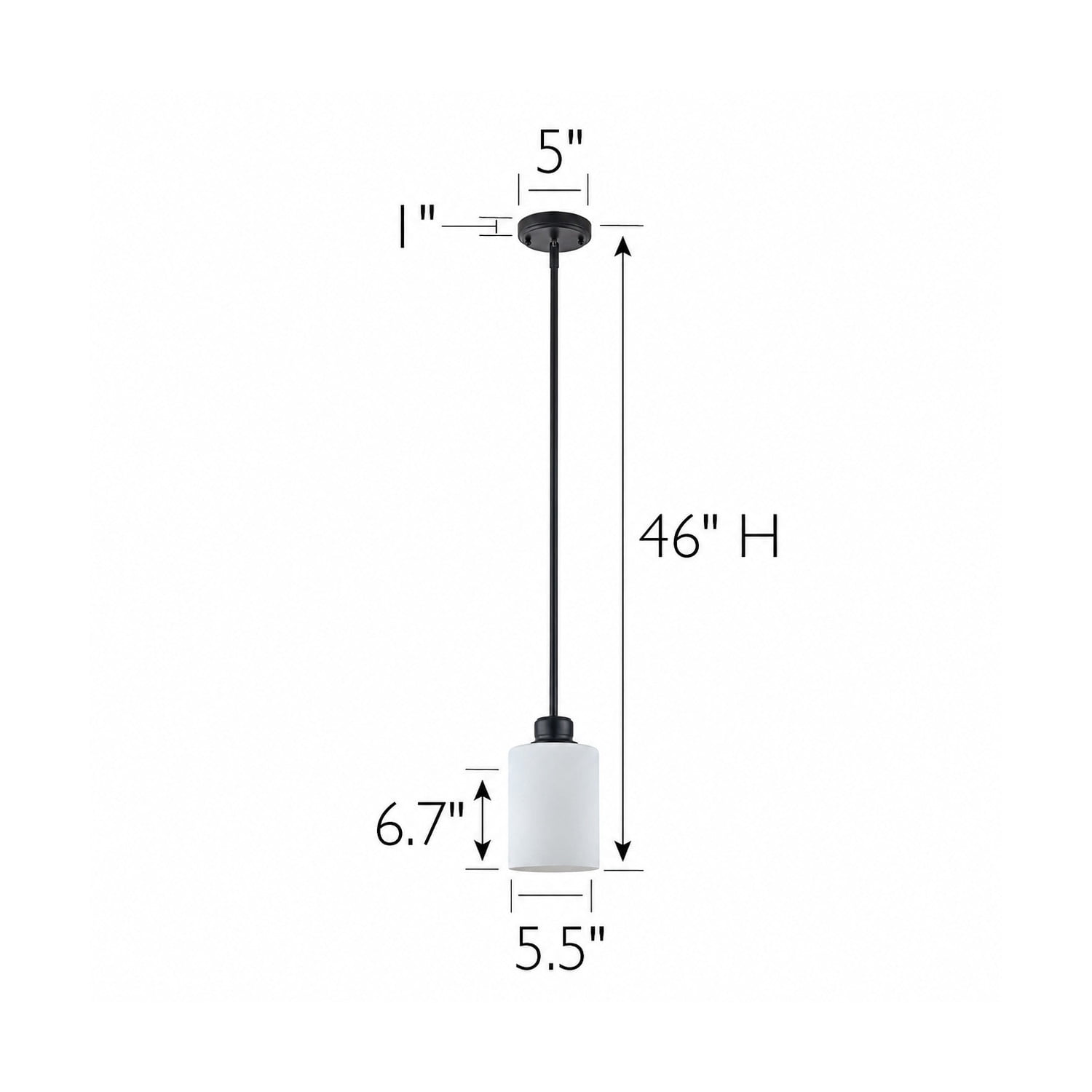 Matte Black Haddie 1-Light Mini Pendant, Dimmable with Frosted Glass Shade, Sloped Ceiling Compatible