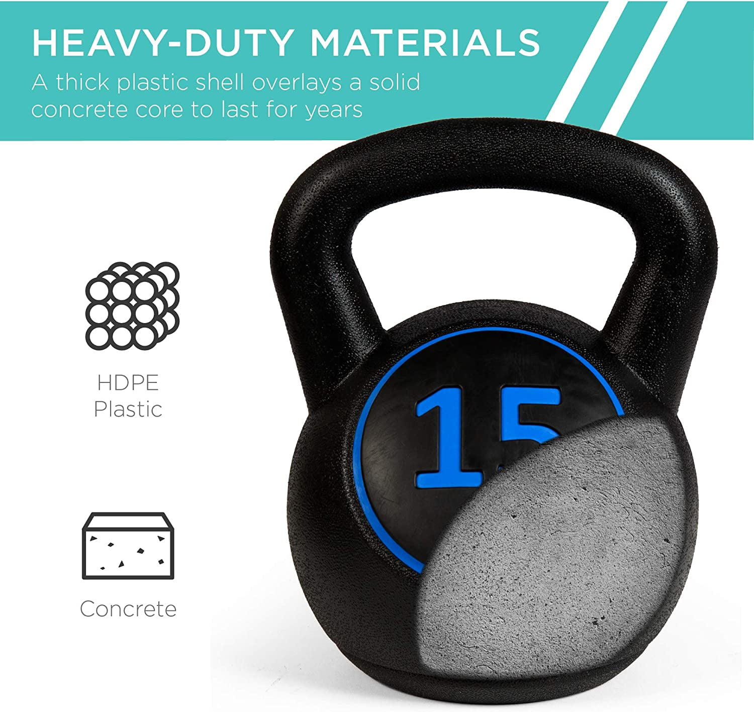 ZJTER 3-Piece Kettlebell Set with Storage Rack, HDPE Coated Exercise Fitness Concrete Weights for Home Gym, Strength Training, HIIT Workout 5lb, 10lb, 15lb
