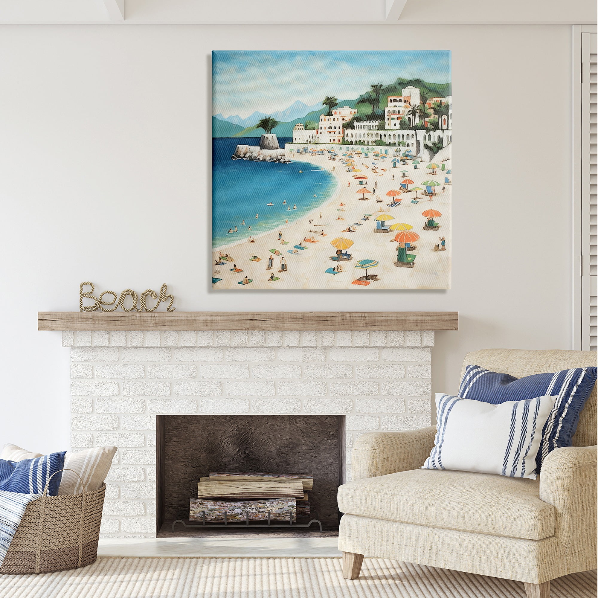 Stupell Industries Summer Beach People Landscape Painting Gallery Wrapped Canvas Art Print Wall Art, 36 x 36