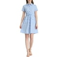 thumbnail image 3 of INSPIRE CHIC Women's Fit and Flare Collar Pocket Elastic Waist Mini Dress M Sky Blue, 3 of 9