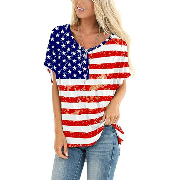 Buy Awkward Styles American Flag Distressed Off the Shoulder T Shirt USA  Shirts for Women USA Flag Tshirt Tops for the Independence Day 4th of July  Shirts Womens Patriotic Ou online -