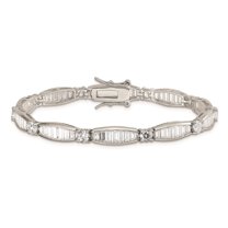 Auriga Fine Jewelry 925 Sterling Silver Rhodium-plated Baguette and Round CZ Bracelet 7inch for Women