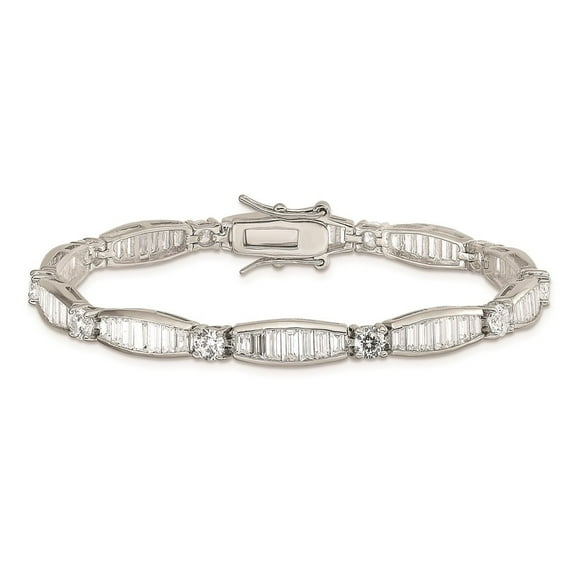 Auriga Fine Jewelry 925 Sterling Silver Rhodium-plated Baguette and Round CZ Bracelet 7inch for Women