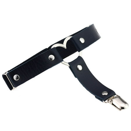 

Harajuku Women Punk Goth Heart PU Leather Elastic Garter Belt Leg Thigh Clothing Accessory Spring Summer Leg Suspender Navy blue