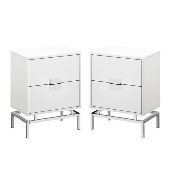 Home Square 2 Piece Storage Accent End Table Set in White and Chrome