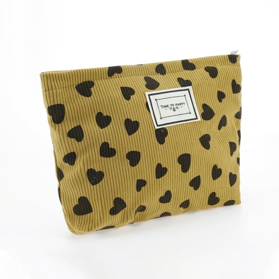 1 Pc Women Durable Drawstring Heart Cosmetic Bag for Business Travel Deep Yellow Corduroy
