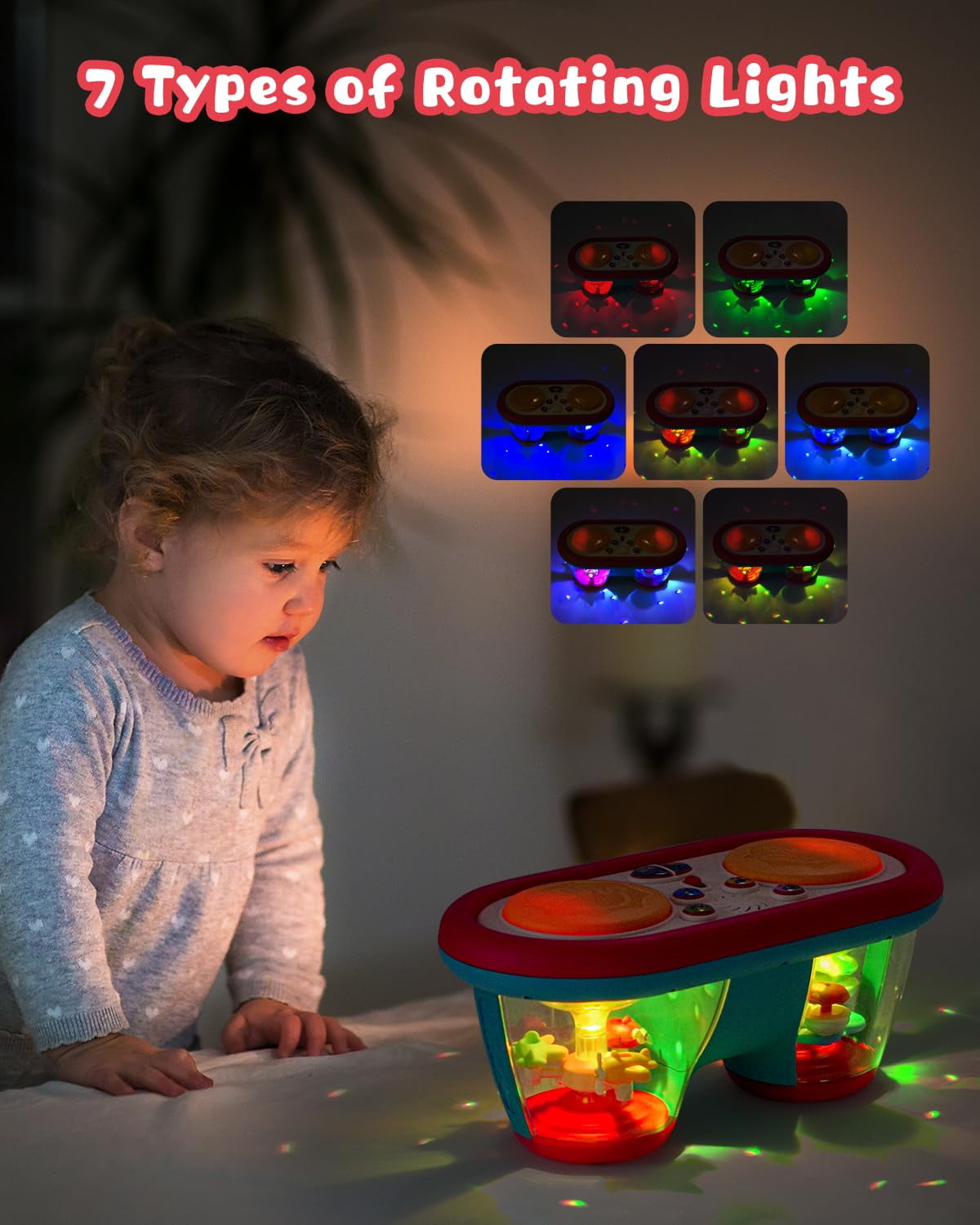 Style-Carry Baby Toys for 6-12 Months, Toddler Musical Instruments Toys, Rotating Light Up Learning Toys, Drum Toy for 1 Year Old Boys Girls