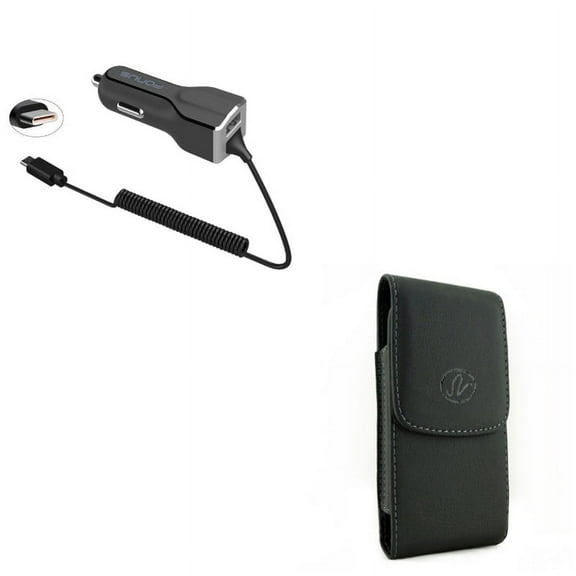 Black Leather Side Case w 5.4A Type-C Car Charger DC Socket with Fast USB Port QC Q9V Compatible With Google Pixel 3a XL