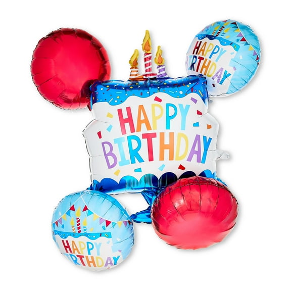 Multicolor Happy Birthday Cake Balloon Bouquet, 5 Pieces, by Way To Celebrate